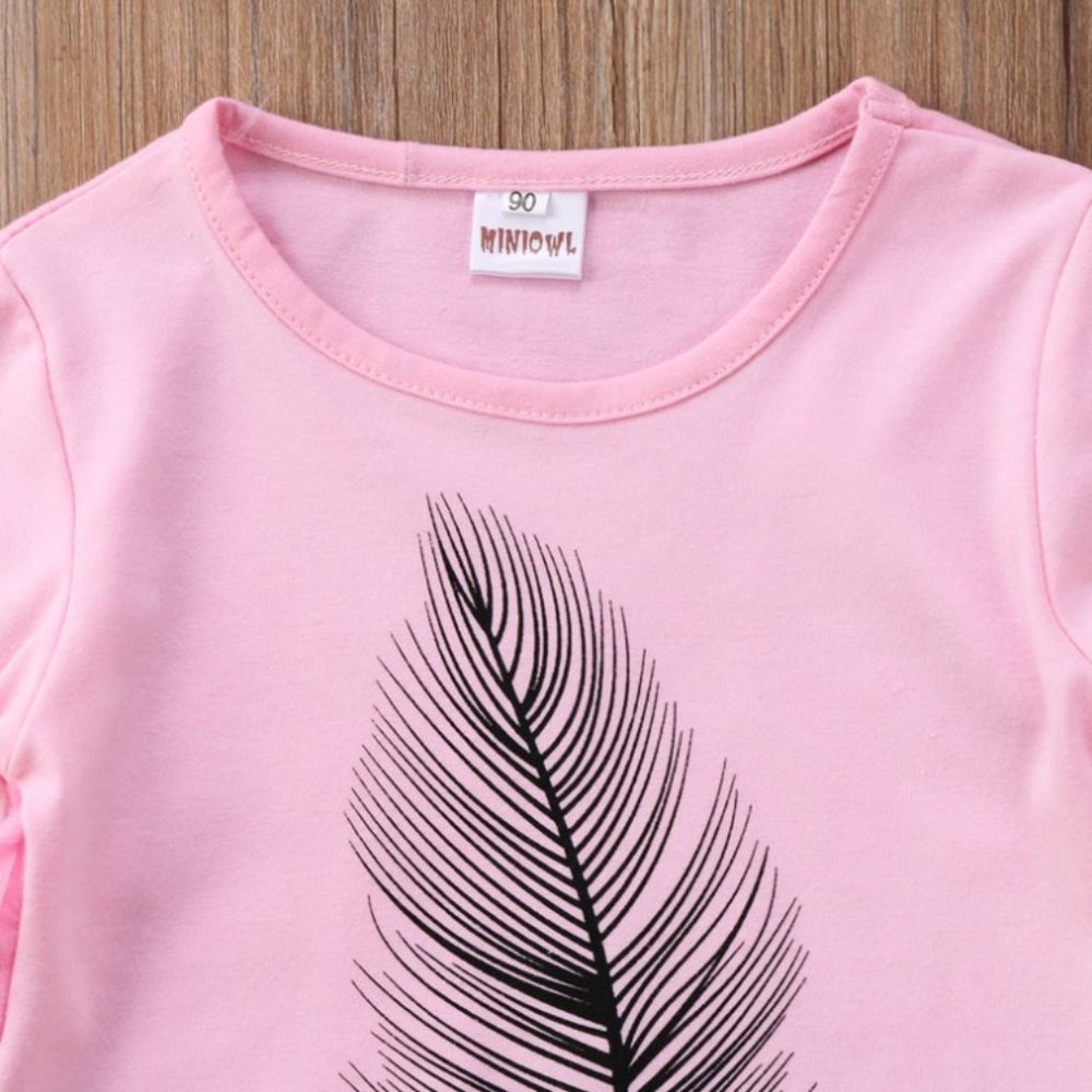 Girls outfit set pink feather boho top pants - Picture 3 of 7